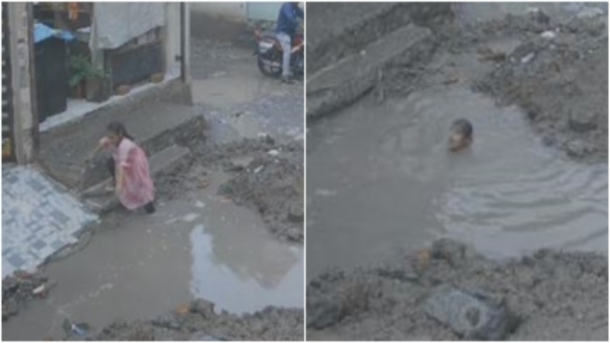 नगर निगम की लापरवाही: बारिश में खुला छोड़ा गड्ढा, आफत में आई बच्ची की जान, VIDEO वायरल 