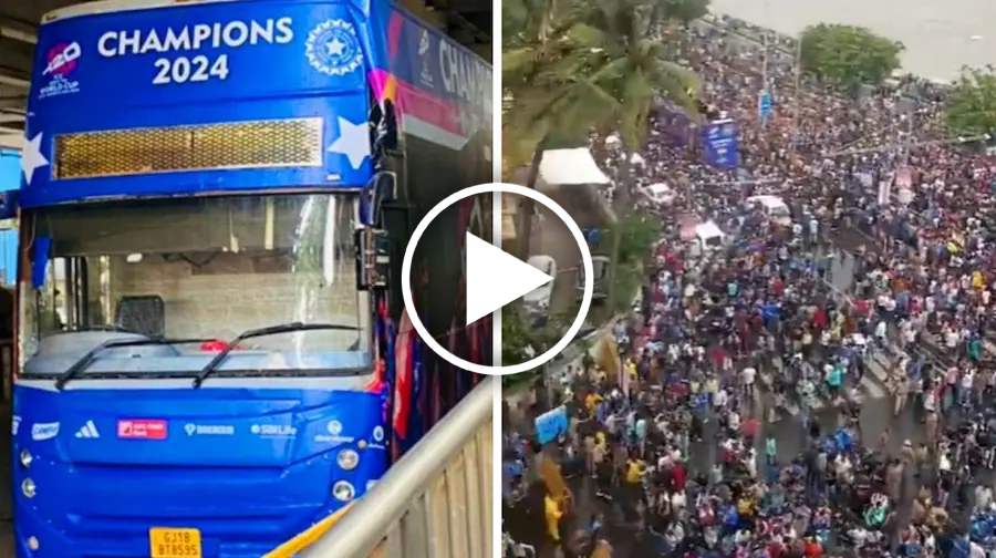 Team India’s Victory Parade: मरीन ड्राइव पर उमड़ा जनसैलाब, स्टेडियम के बाहर दिखा फैंस का नीला समुद्र, देखें जश्न का Video