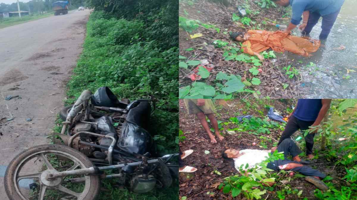 सड़क हादसे में पति-पत्नी की मौत: अज्ञात वाहन की टक्कर से बाइक के उड़े परखच्चे, रोड किनारे नाले में मिला दंपति का शव