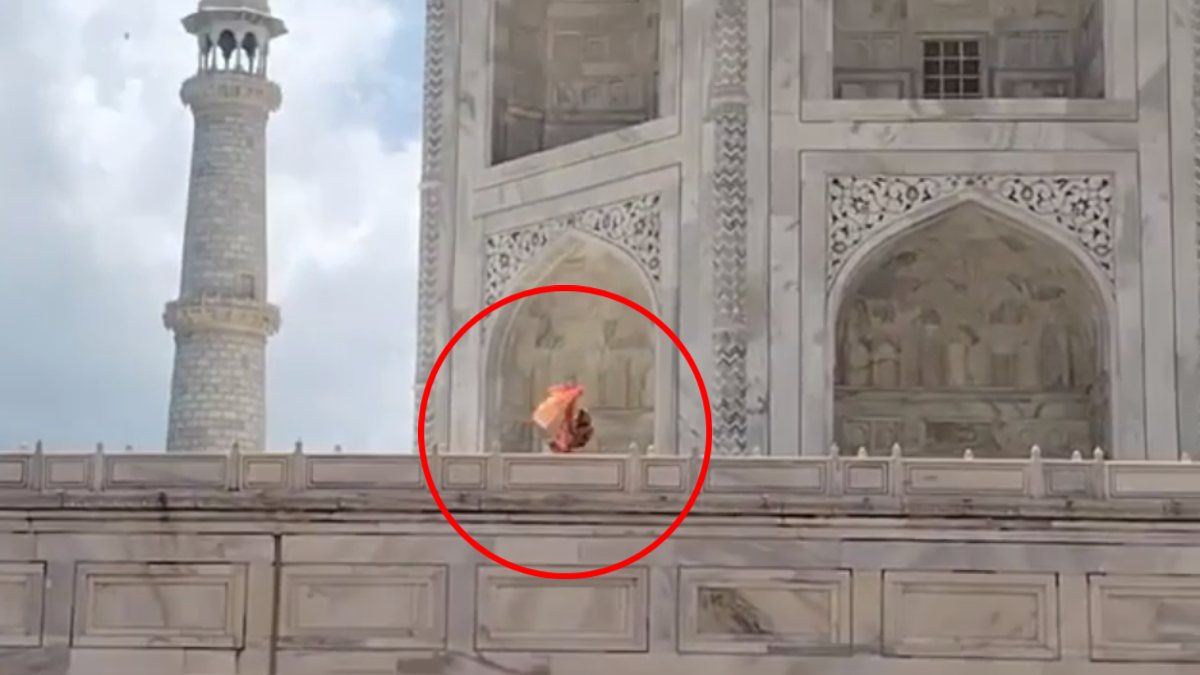 बड़ी खबर: ताजमहल में महिला ने लहराया भगवा झंडा, चढ़ाया जल, VIDEO वायरल
