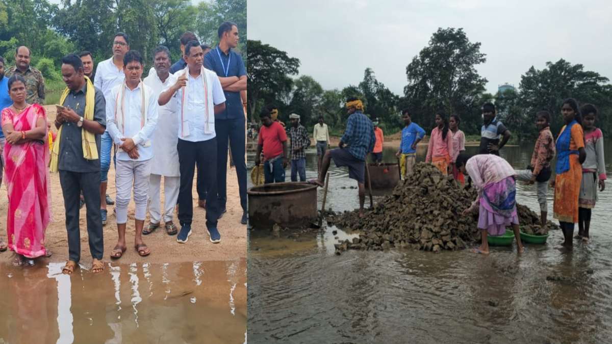 सुखतेल नदी पर सड़क का काम शुरू, तो इधर सरपंच और ग्रामीण बैठे भूख हड़ताल पर, कहा- प्रशासन आश्वासन देकर करती है छलावा