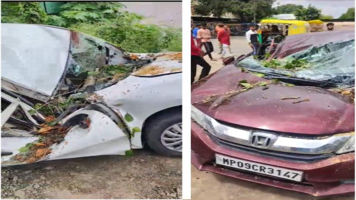 बड़ा हादसा टलाः सांदीपनि आश्रम के बाहर पेड़ गिरने से दो कार क्षतिग्रस्त, बाल बाल बचे श्रद्धालु