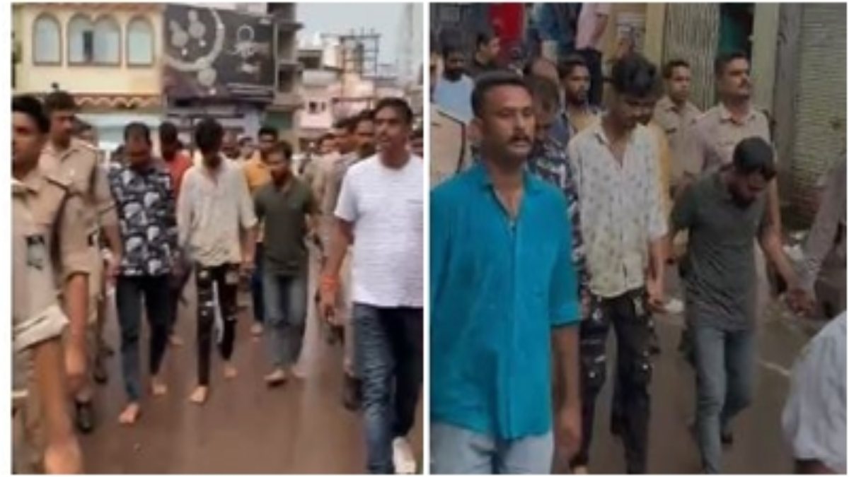 छतरपुर में थाने पर पथराव का मामला, पुलिस ने आरोपियों का निकाला जुलूस