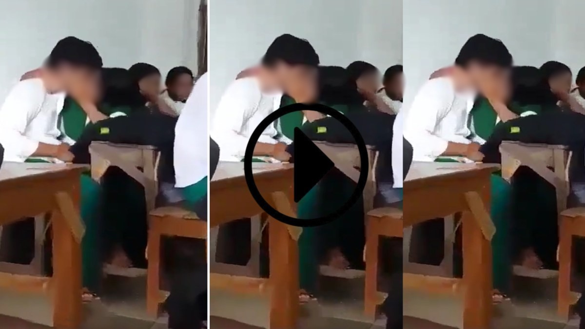 Kissकी क्लास चल रही है? विद्यार्थियों से भरा था कमरा, पीछे गले में बांह डाल एक दूसरे को चूमने लगे गर्लफ्रेंड-बॉयफ्रेंड, VIDEO वायरल