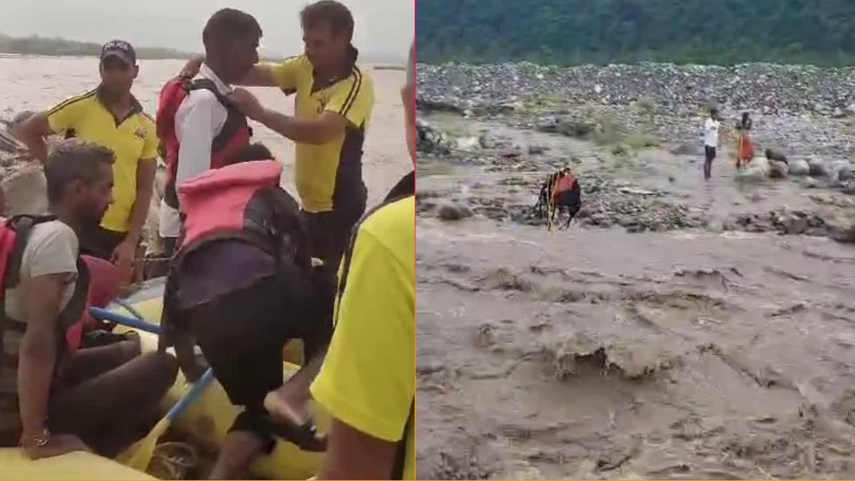 आसन और साेंग नदी का बढ़ा जलस्तर: मवेशियों के साथ फंसे लोग, कड़ी मशक्कत के बाद SDRF ने किया रेस्क्यू