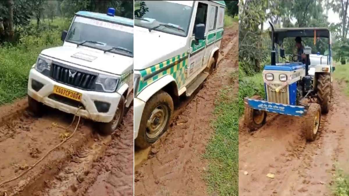 खराब सड़कें बनी मुसीबत: गर्भवती महिला को ले जा रहा 102 वाहन दलदल में फंसा, ग्रामीणों ने जद्दोजहद कर पहुंचाया स्वास्थ्य केंद्र