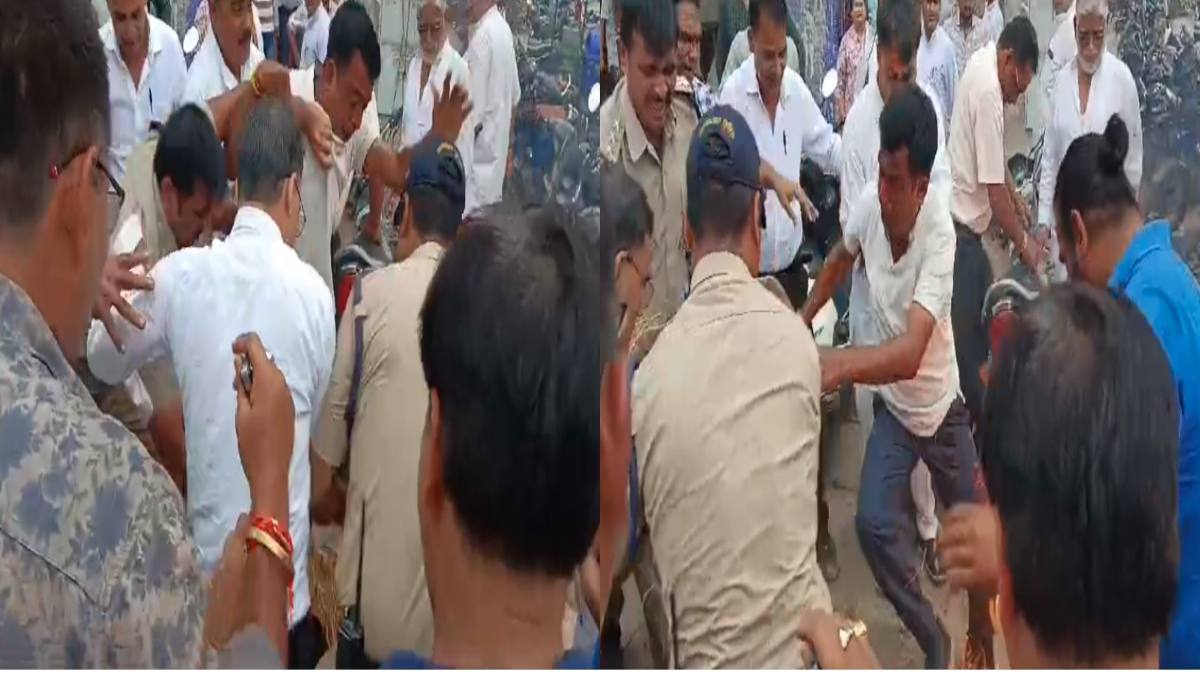 सांसद के विवादित बयान ने पकड़ा तूल: कांग्रेसियों ने जनार्दन मिश्रा का फूंका पुतला, पुलिस से हुई झूमा-झटकी
