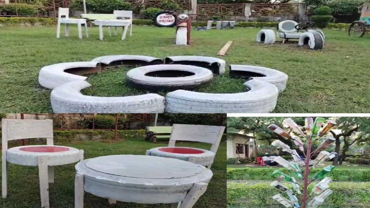कबाड़ से जुगाड़ः स्वच्छता सर्वेक्षण 2024 की तैयारी, आजाद उद्यान में कबाड़ से बनाया जा रहा थ्रीआर पार्क