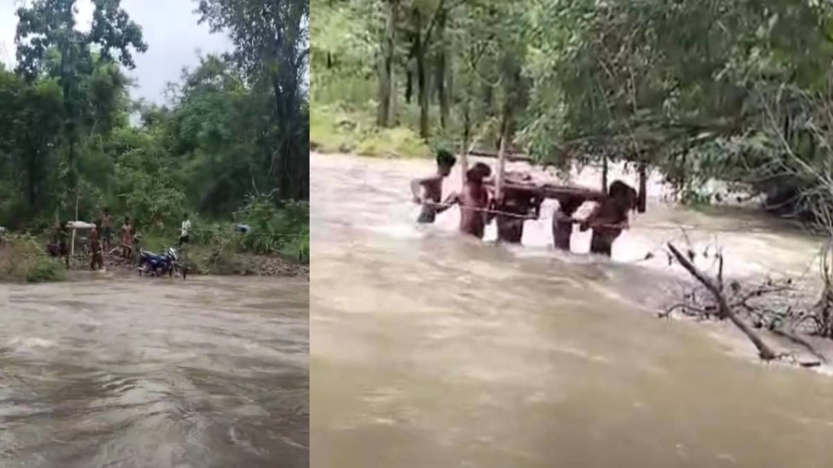 जिला प्रशासन के दावों की खुली पोल: बस्तर के इस गांव में आज भी खाट के सहारे पुल पार करते हैं ग्रामीण, Video वायरल होने के बाद कलेक्टर बोले- जल्द बनाएंगे