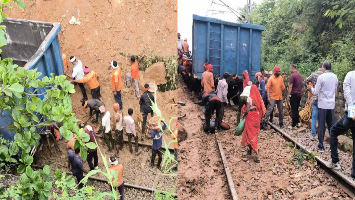 सोनभद्र में रेलवे ट्रैक पर गिरा पहाड़ का मलबा, मालगाड़ी के इंजन समेत 2 डिब्बे डिरेल, ट्रेनों के थमें पहिए