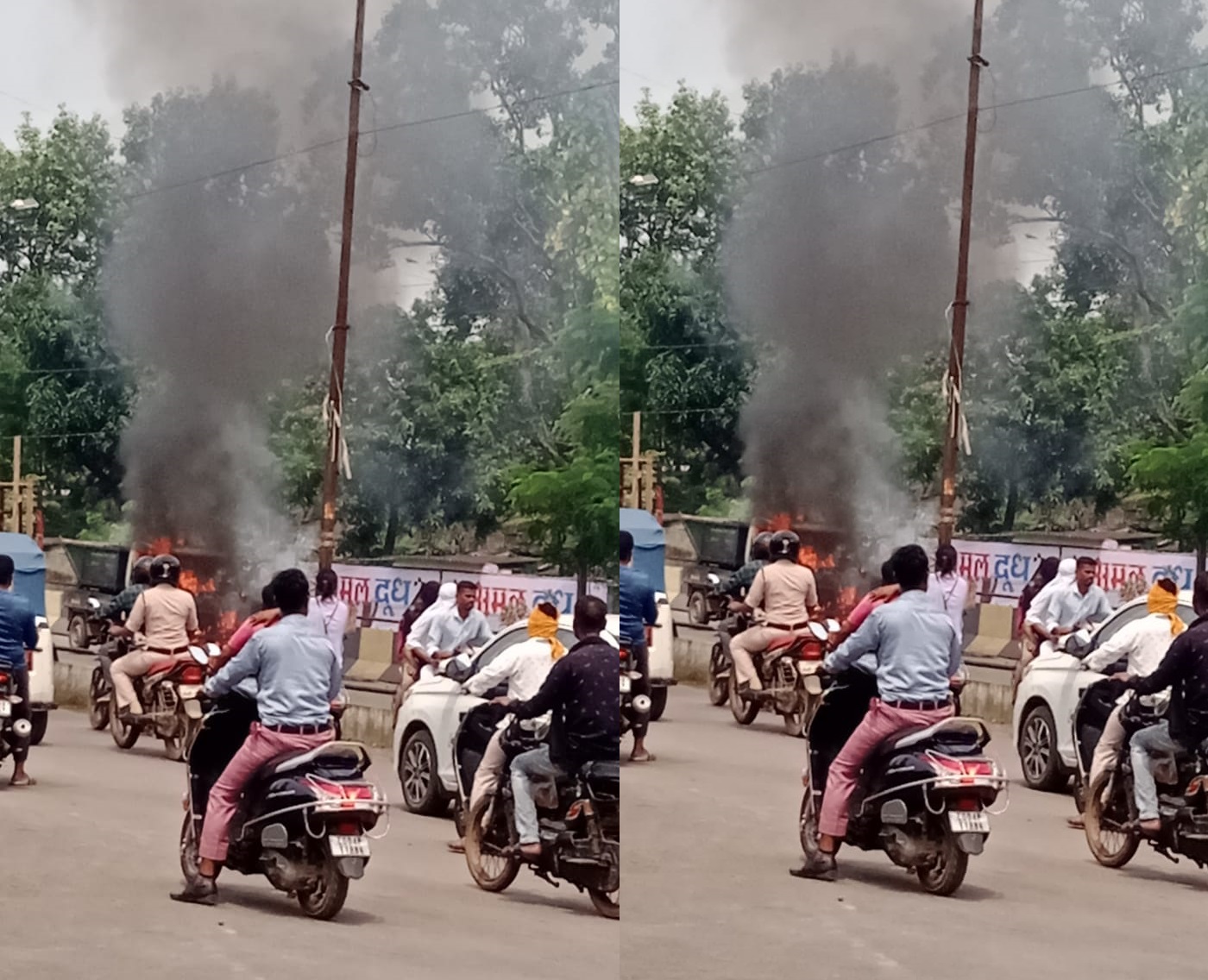 Raipur News: DRM ऑफिस के पास नगर निगम की गाड़ी में लगी आग… देंखे Video