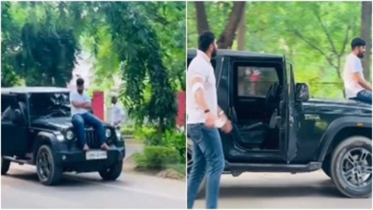 रील के चक्कर में जान से खिलवाड़: चलती जीप में दो युवकों ने की खतरनाक स्टंटबाजी, Video वायरल