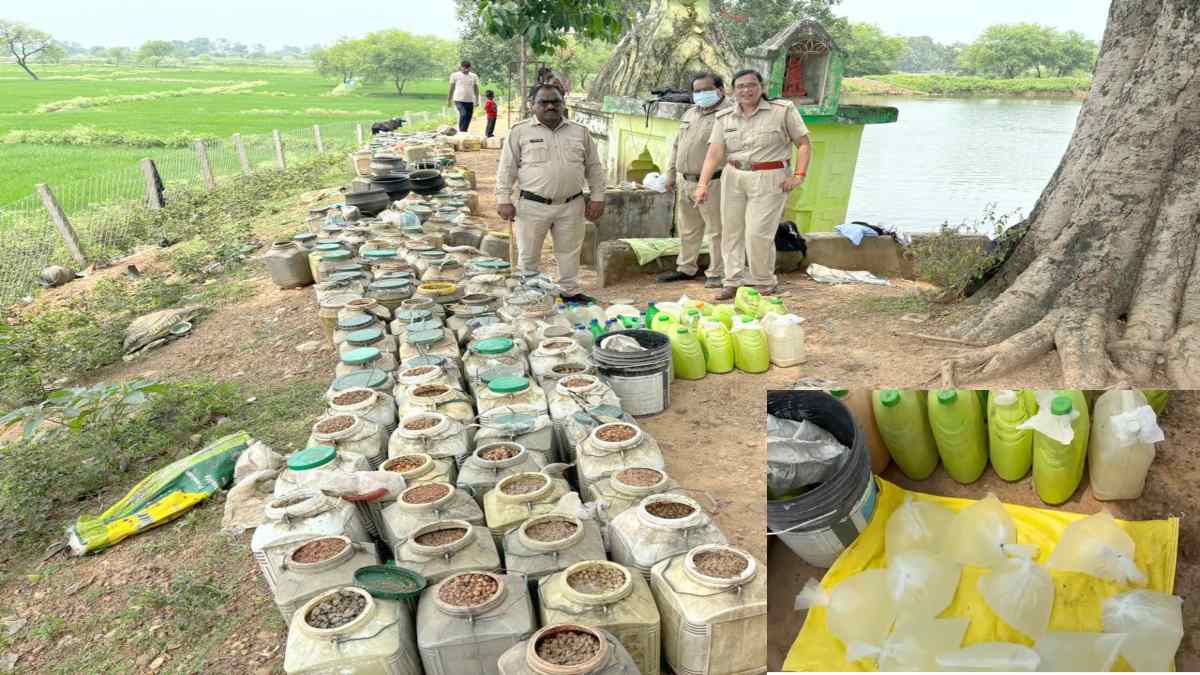 गृहमंत्री की फटकार के बाद बड़ी कार्रवाई : आबकारी विभाग ने मारा छापा, तालाब में उतरकर टीम ने बरामद किया 700 लीटर महुआ शराब और 6 हजार किलो से ज्यादा महुआ लहान, देखें VIDEO