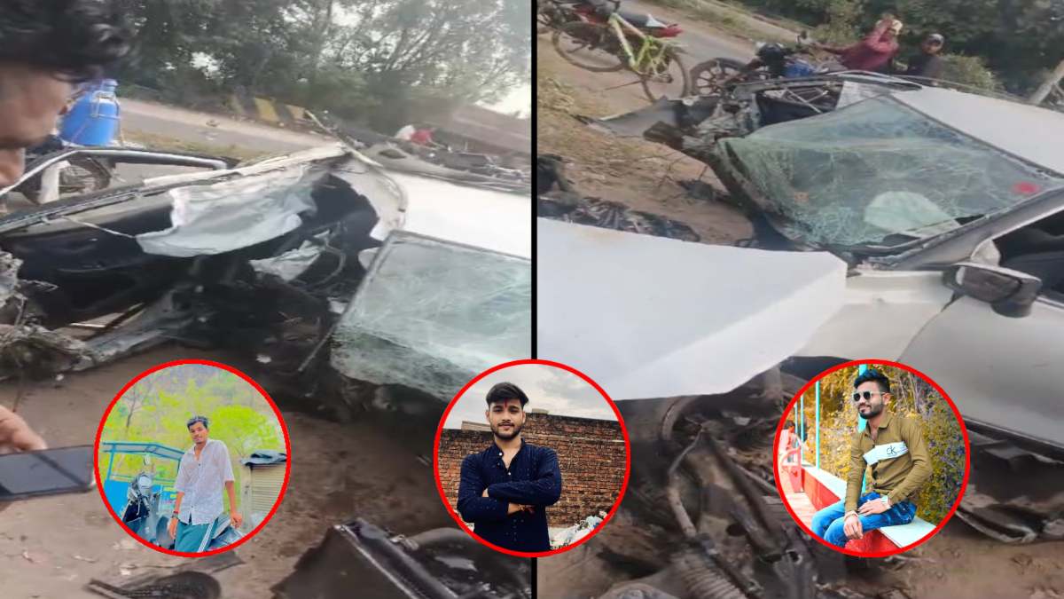 सड़क हादसे में तीन की मौत, 2 घायल: डिवाइडर से टकराई तेज रफ्तार कार, उड़े परखच्चे, शीतला माता के दर्शन कर लौट रहे थे सभी