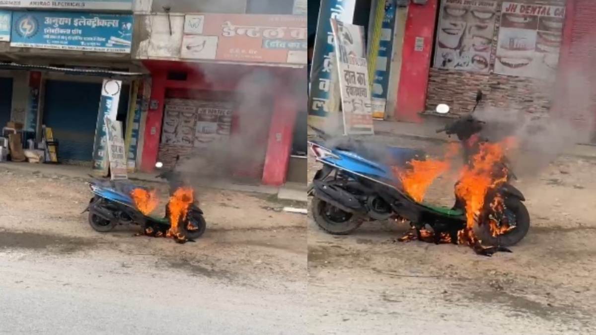 Fire in scooty: चलती स्कूटी में अचानक लगी आग, चालक की सूझबूझ से बची जान, देखें Video…