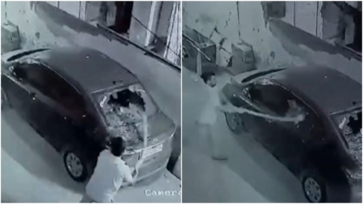 कांग्रेस नेता की गुंडागर्दी: पड़ोसी के घर के बाहर खड़ी कार में की तोड़फोड़, वारदात CCTV में कैद