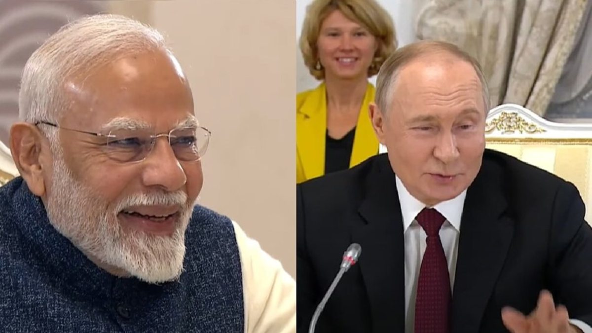 BRICS Summit VIDEO: बैठक के बीच ऐसा क्या हुआ कि पुतिन की बात पर खिलखिला कर हंस पड़े पीएम मोदी, दोनों नेताओं की जबरदस्त बॉन्डिंग का वीडियो हुआ वायरल