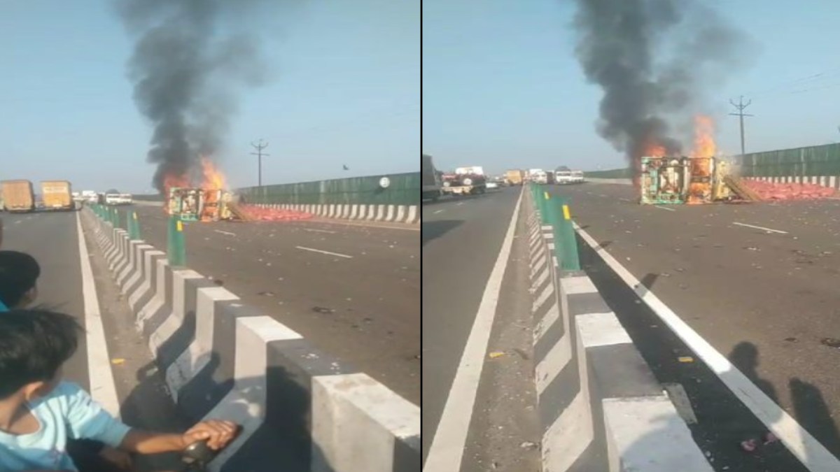 VIDEO: ड्राइवर और क्लीनर जिंदा जले, प्याज से भरा ट्रक पलटने से लगी भीषण आग, बचने का नहीं मिला मौका