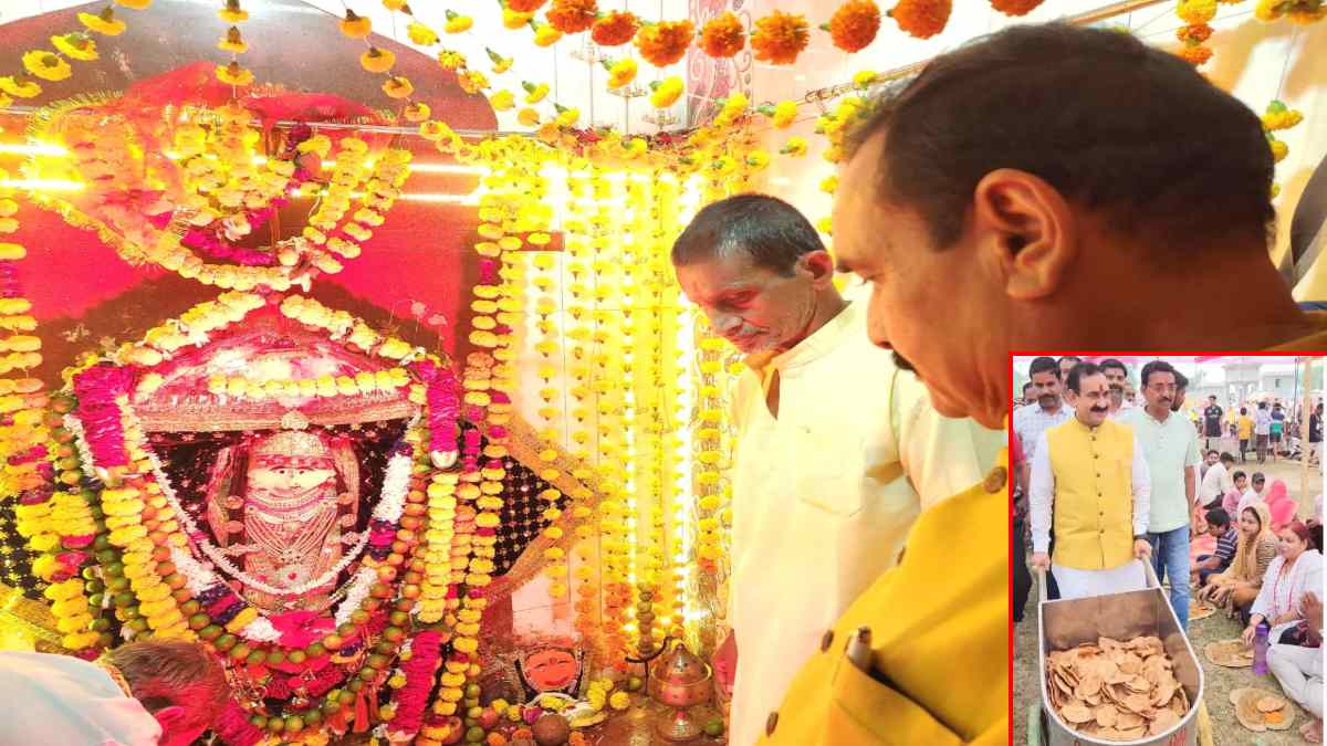 खैरी माता मंदिर पहुंचे डॉ. नरोत्तम मिश्रा: माई का आशीर्वाद लेकर भंडारे में हुए शामिल, भक्तों को दी प्रसादी