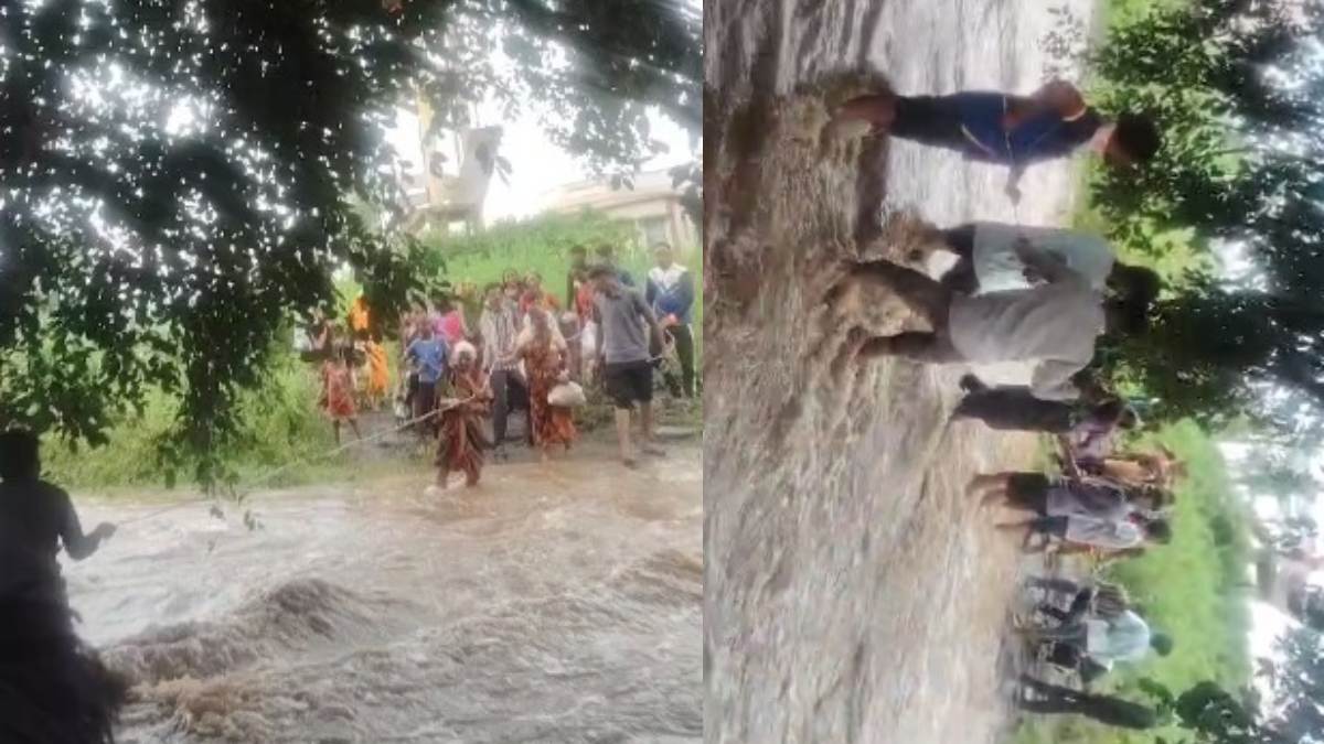 भारी बारिश से नाले में आई बाढ़, खेतों में काम कर रहे दर्जनों मजदूर फंसे, ग्रामीणों ने किया रेस्क्यू