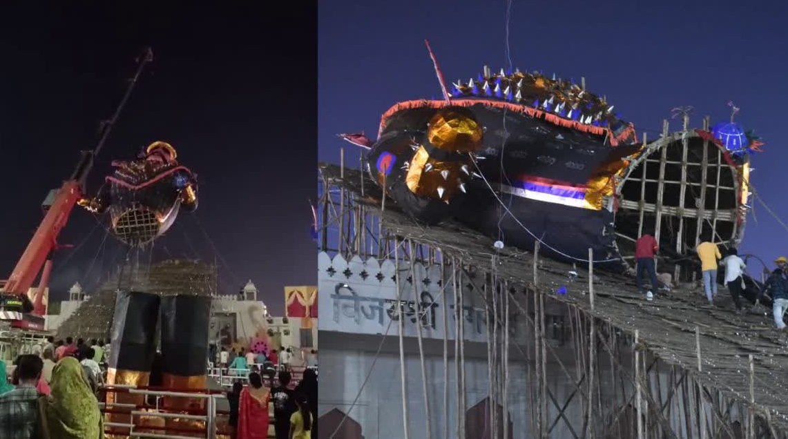 Rajasthan News: कोटा में दहन से पहले ही 65 फीट की ऊंचाई से प्लेटफॉर्म पर गिरा रावण का पुतला