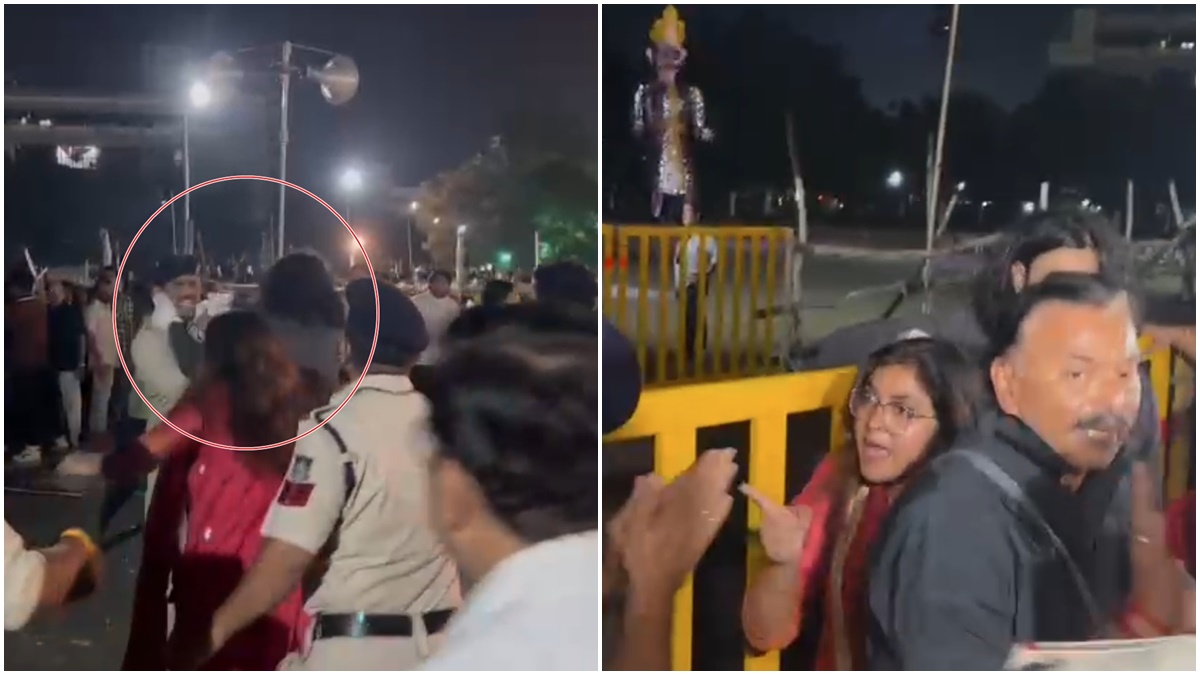 भोपाल में रावण दहन देखने पहुंचे युवक-युवती ने मचाया बवाल, कुर्सी को लेकर की लड़की की पिटाई, फिर पुलिस कर्मियों से की मारपीट, देखें Video