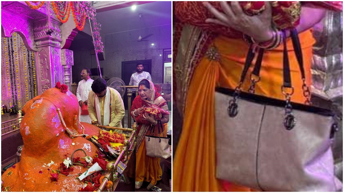 BJP नेता की पत्नी ने तोड़े नियम: कंधे पर चमड़े का बैग टांगकर गर्भगृह में किया प्रवेश, VIP दर्शन करने पहुंची थी मां विजासन के दरबार
