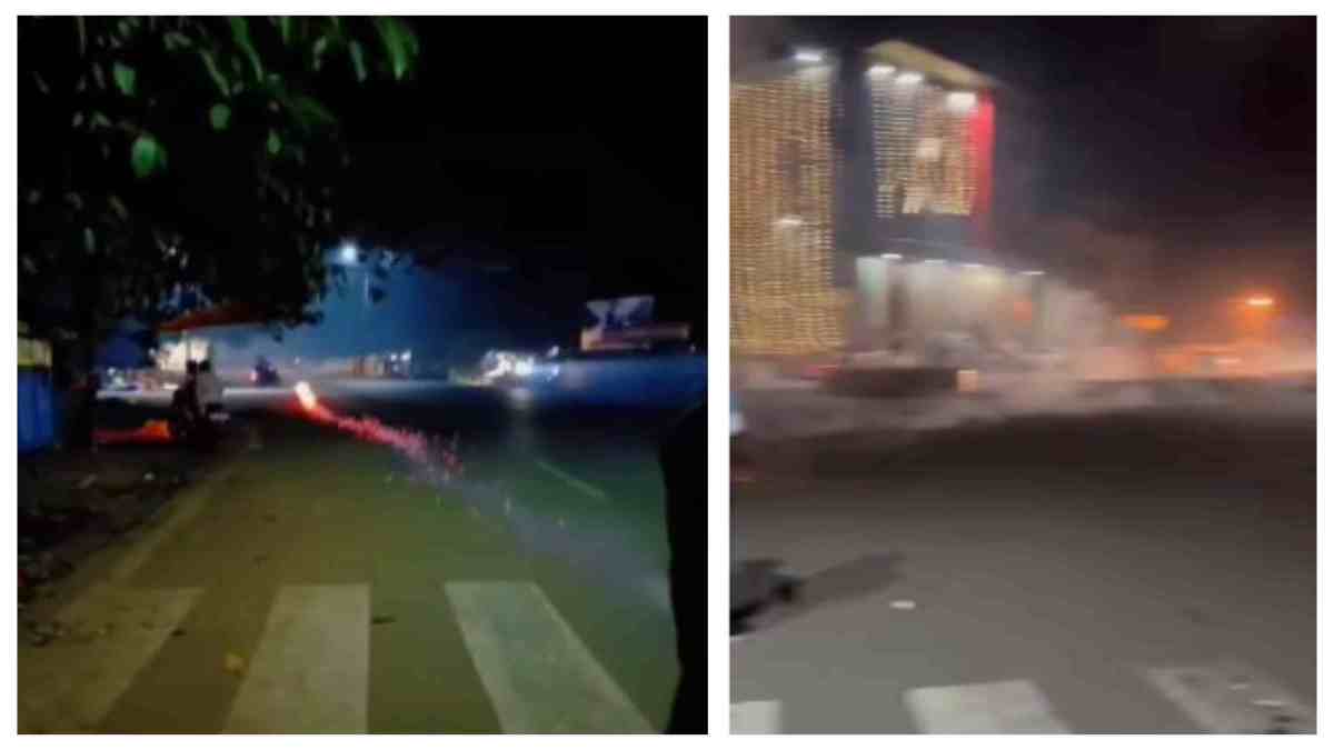बीच सड़क पर हुड़दंगई: कहीं रॉकेट तो कहीं फेंका सुतली बम, युवकों का धमाचौकड़ी मचाते Video वायरल