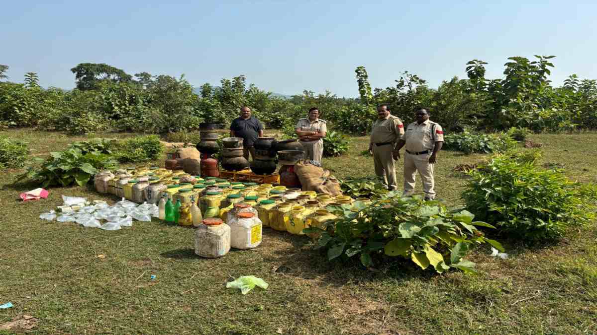 खबर का असर : आबकारी विभाग की टीम ने जंगल में मारा छापा, 5 भट्‌ठी किया नष्ट, 675 लीटर महुआ शराब और 1726 किलो महुआ लहान जब्त