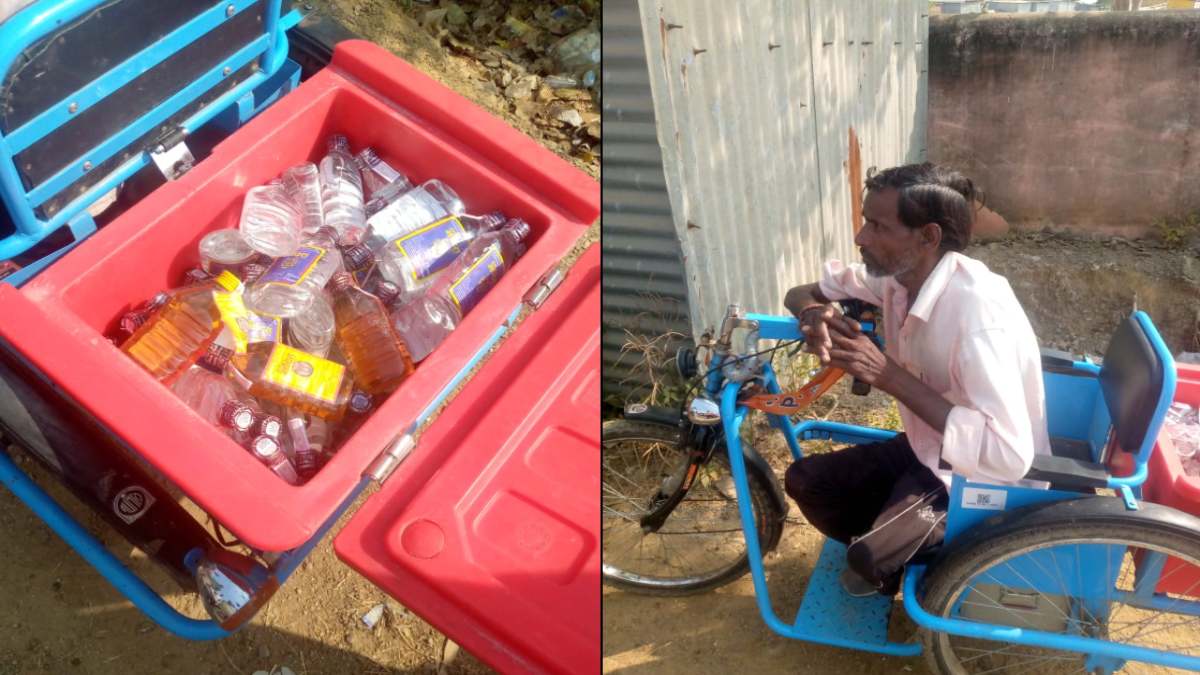 शराब तस्करी का नया तरीका: ट्राई साइकिल में छिपाकर ले जा रहा था दिव्यांग, डिग्गी में दारू की बोतल देख दंग रह गए लोग