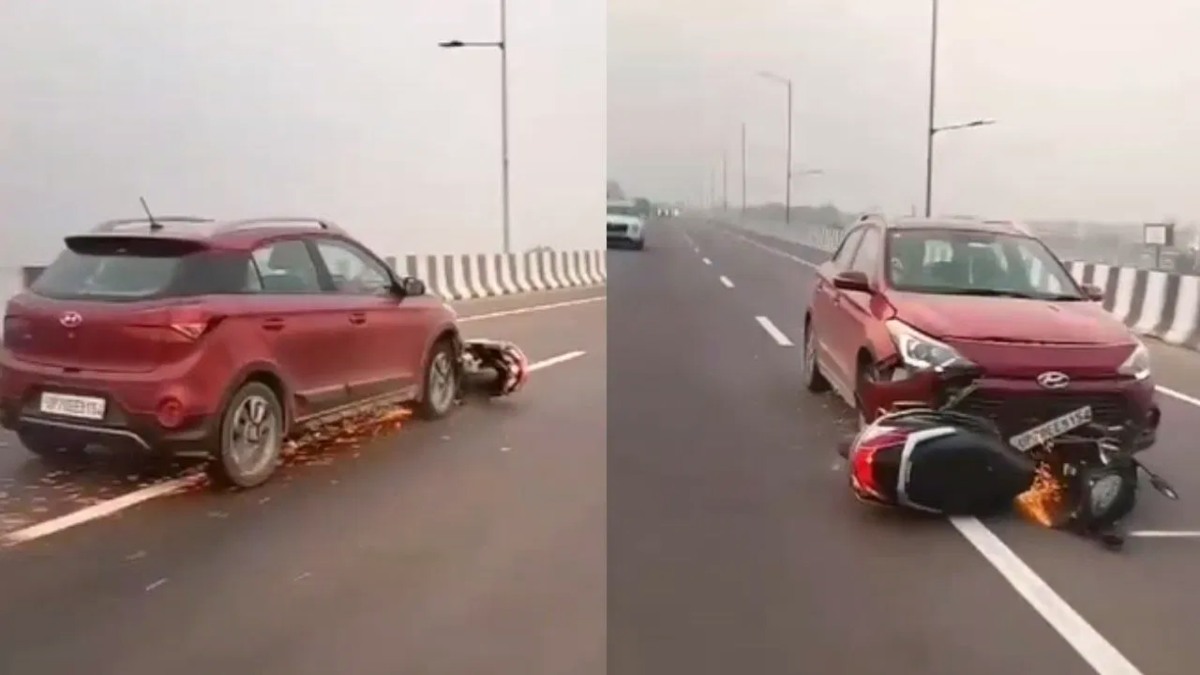 ये सूटिंग नहीं रियल हैः कार ने पहले 2 स्कूटी सवार को मारी ठोकर, फिर आधा KM तक घसीटा, निकलती रही चिंगारी, देखें भयावह मंजर का VIDEO