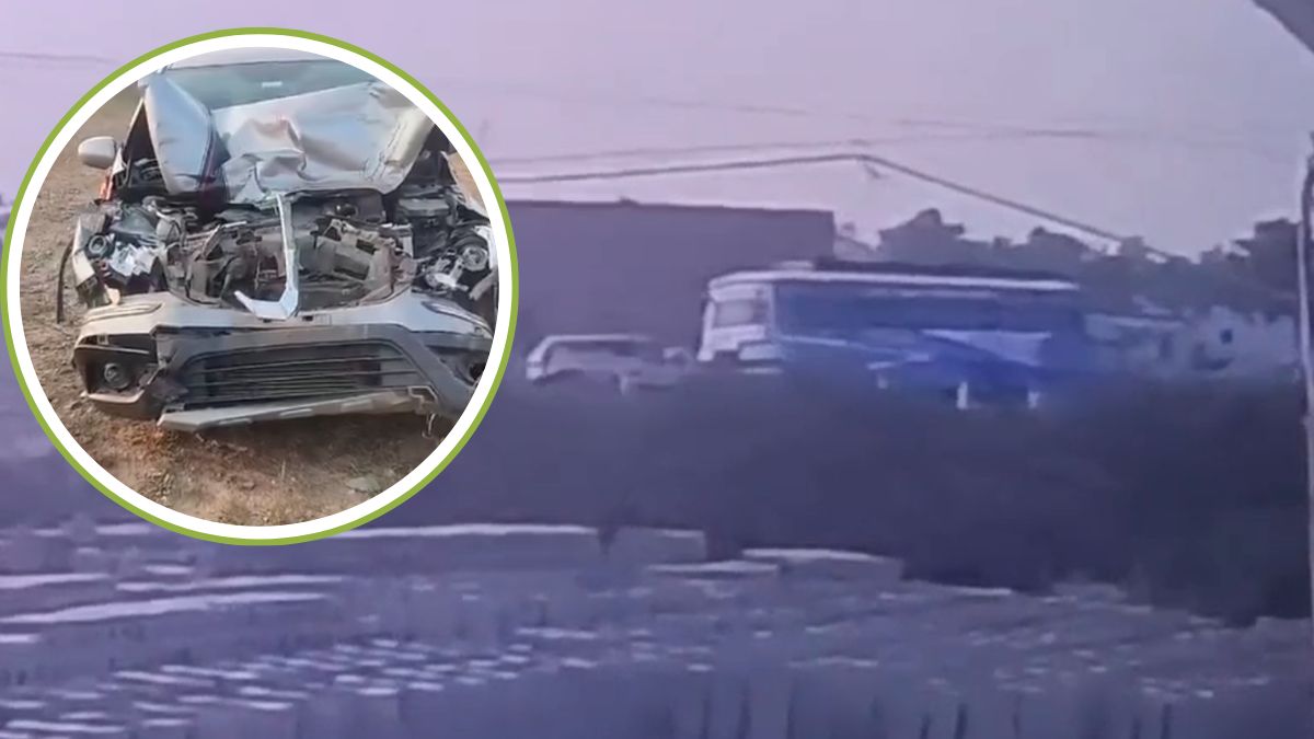 Video: बस ने मारी ऐसी टक्कर कि 200 मीटर पीछे खिसक गई कार, एयर बैग ने बचाई बच्चों समेत 3 की जिंदगी