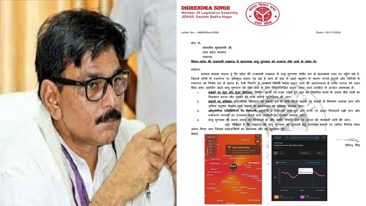 गैस चेम्बर में तब्दील हो चुका है प्रदेश, मुख्य सचिव को BJP विधायक ने लिखा पत्र!