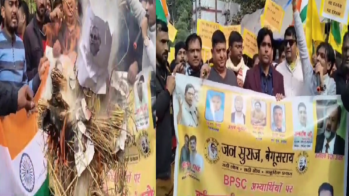 BPSC परीक्षा रद्द कराने को लेकर तेज हुआ आंदोलन, बेगूसराय में जन सुराज ने फूंका सीएम नीतीश का पुतला