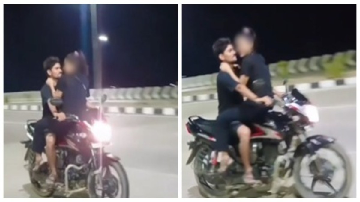 चलती बाइक पर रोमांस: कपल ने अंधेरी रात में बेशर्मी की हदें की पार, Video वायरल   