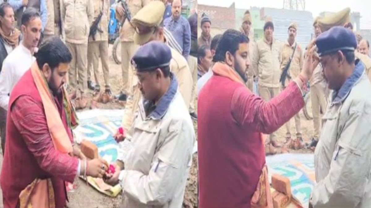 संभल में जामा मस्जिद के ठीक सामने बनाई जा रही चौकी, भूमिपूजन कर एसएसपी ने रखी नींव