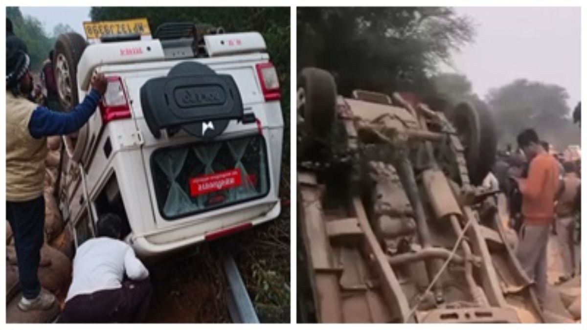 तहसीलदार-पटवारी और RI का हुआ एक्सीडेंट, कार पर पलटा मक्के से भरा ट्रक, मची चीख पुकार
