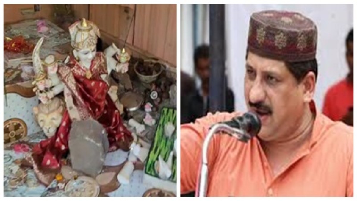 मां दुर्गा की प्रतिमा तोड़ने का मामला: विधायक आरिफ मसूद पहुंचे मंदिर, बोले- जयपुर से मूर्ति मंगवाकर कराएंगे प्राण प्रतिष्ठा