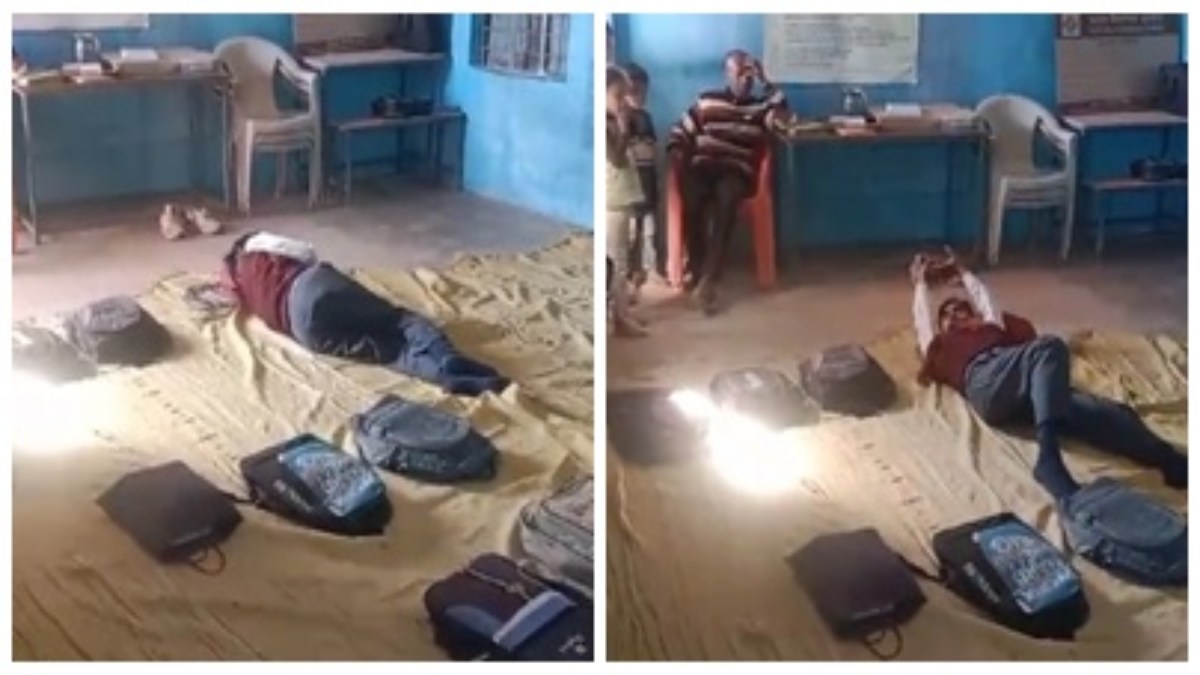 क्लासरूम में सोते मिले मास्टर साहब: बैग को तकिया बनाकर फरमा रहे थे आराम, Video वायरल  