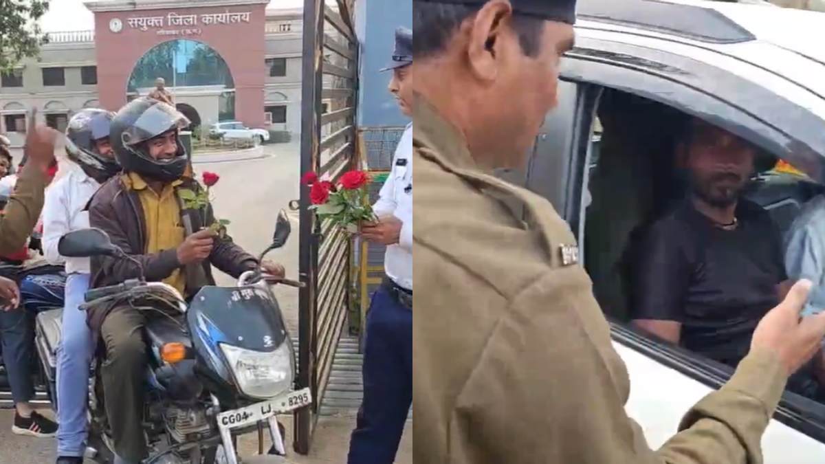 यातायात जागरूकता : पुलिस ने हेलमेट पहने चालकों को दिया गुलाब फूल, नहीं पहनने वालों को दी समझाइश