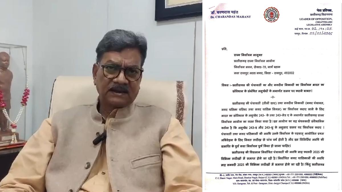 नेता प्रतिपक्ष चरणदास महंत ने राज्य निर्वाचन आयोग को लिखा पत्र, नगरीय निकाय और पंचायत चुनाव समय पर कराने की मांग…