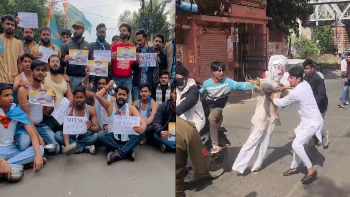 MP में NSUI का अनोखा प्रदर्शन: अर्धनग्न होकर हाथों में कटोरा लेकर जताया विरोध, छात्रों से वादाखिलाफी का आरोप, MPPSC भर्ती में पदों को बढ़ाने की मांग
