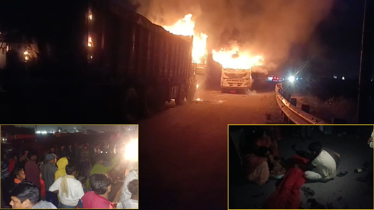 छत्तीसगढ़ : ट्रक की टक्कर से स्कूटी सवार युवक की मौत, गुस्साई भीड़ ने किया सड़क जाम, दो ट्रकों को किया आग के हवाले