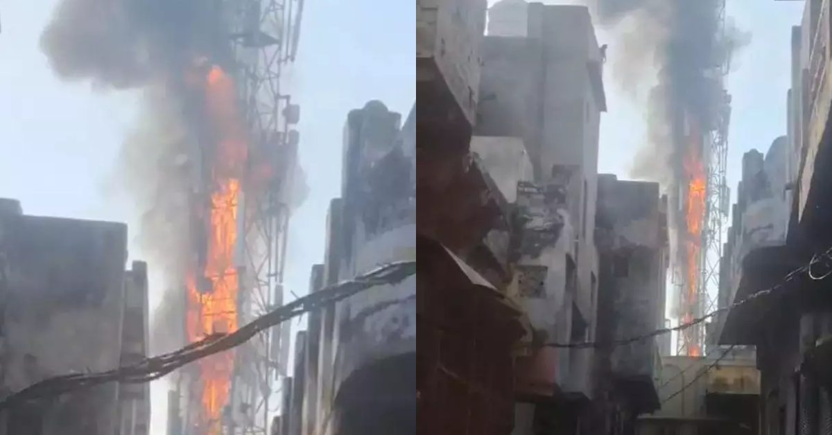 मोबाइल टावर में लगी भीषण आग, दूर से दिखाई दे रही ऊंची लपटें, काबू करने का प्रयास जारी