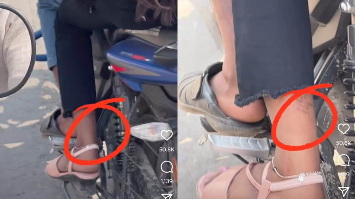 बाइक पर बैठी लड़की के पैर देख लोगों के उड़े होश, Video viral