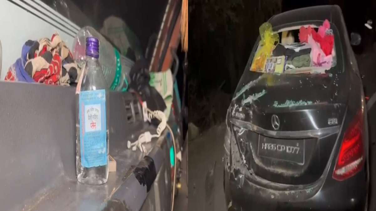 चलती ट्रक में दारू पार्टी: नशे की हालत में ड्राइवर ने लग्जरी कार को मारी टक्कर, बाल-बाल बचा परिवार