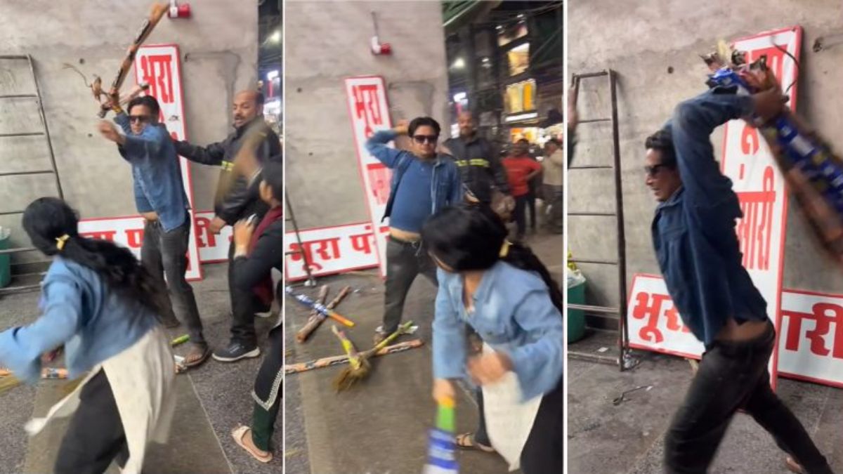 शराबी और दो युवतियों में बीच बाजार झाड़ू से मारपीटः वीडियो वायरल, आरोपी गिरफ्तार