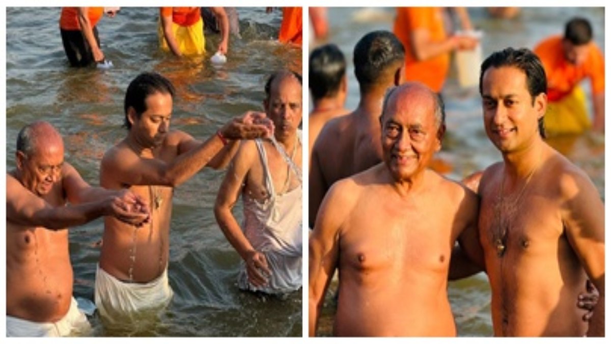 Mahakumbh: दिग्विजय सिंह ने बेटे जयवर्धन के साथ संगम में लगाई आस्था की डुबकी, मौनी अमावस्या हादसे के मृतकों को दी श्रद्धांजलि
