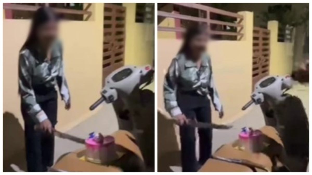 युवती पर चढ़ा सोशल मीडिया का क्रेज: धारदार हथियार से काटा केक, Video वायरल होने के बाद पुलिस ने दिया बर्थडे गिफ्ट