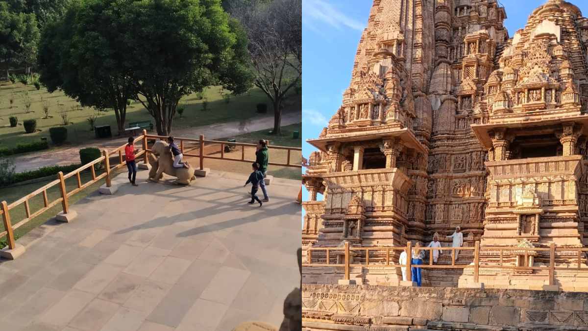 ये कैसी सुरक्षा? खजुराहो मंदिरों की दीवारों पर चढ़कर फोटो खिंचाते पर्यटकों की तस्वीर Viral, सुरक्षा कर्मी कर रहे गाइड का काम!